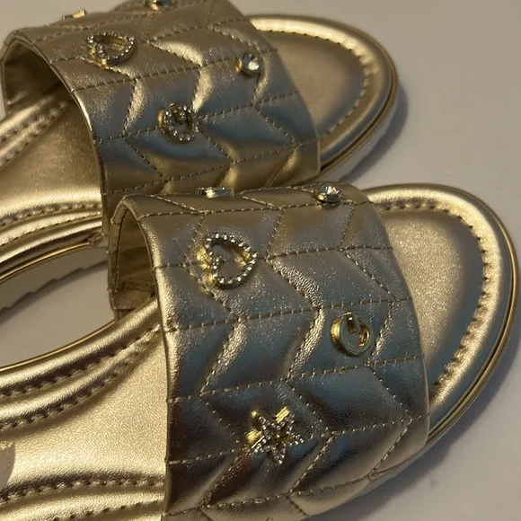 GBG Los Angeles Metallic Gold Quilted Sandals - Picture 13 of 16
